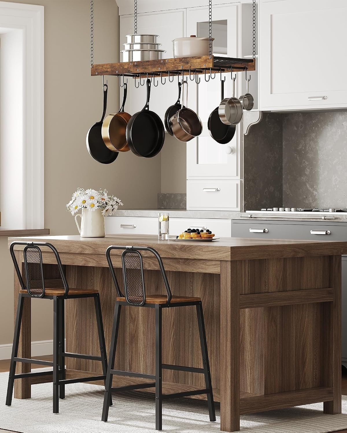 Hanging Pot Rack, Ceiling Wall Mounted Pot Rack for Kitchen, Industrial Style...