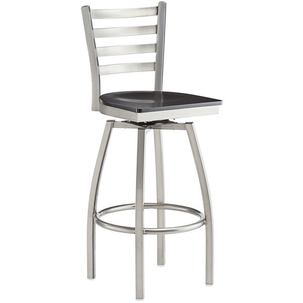 10 PACK Clear Coat Ladder Back Swivel Metal Restaurant Barstool With Black Wood