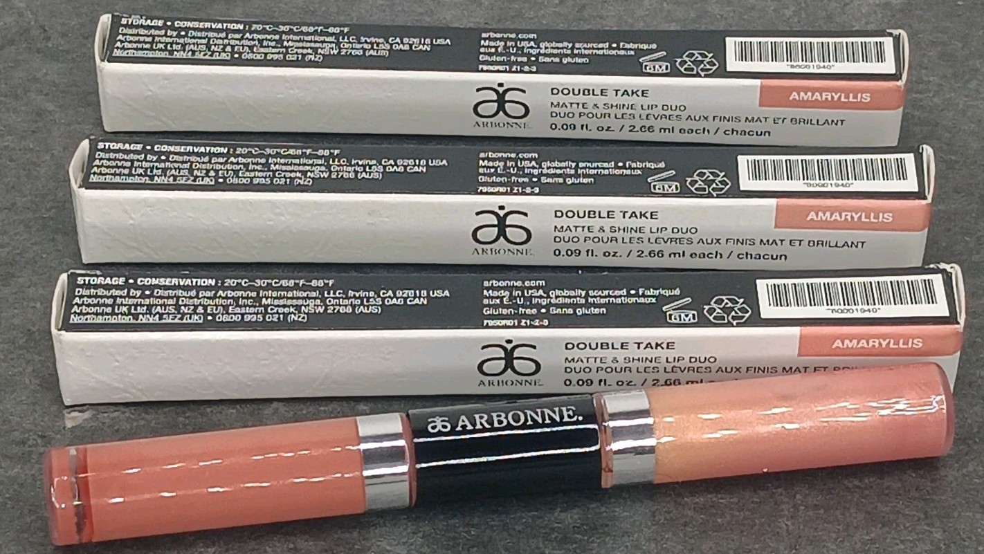 (3) NIB Arbonne Double Take Matte & Shine Lip Duo – AMARYLLIS Lipstick & Gloss