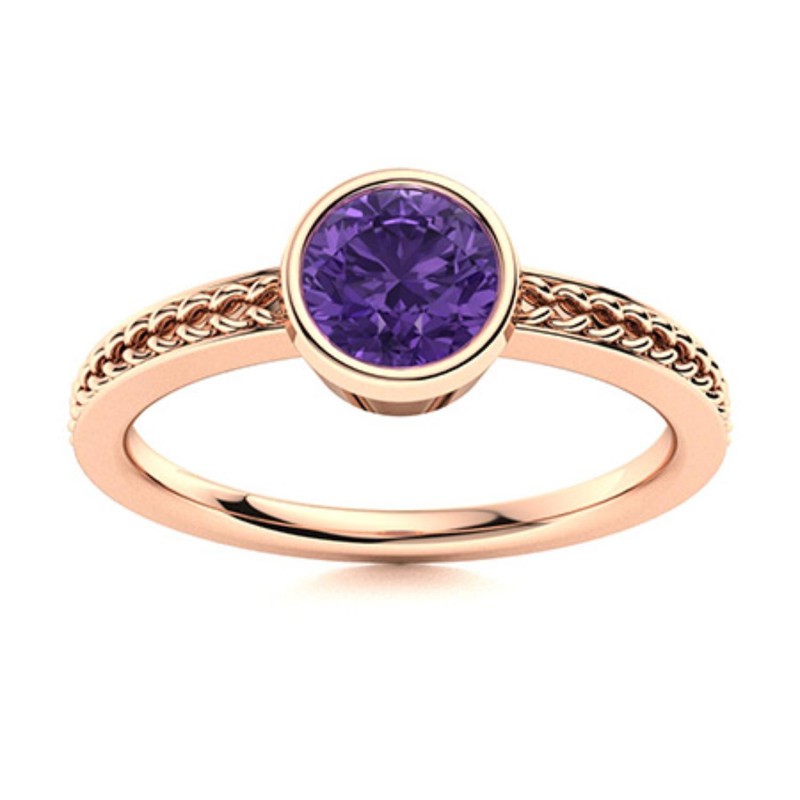 925 Sterling Silver Natural Amethyst Daughter Solitaire Bezel Ring Jewelry