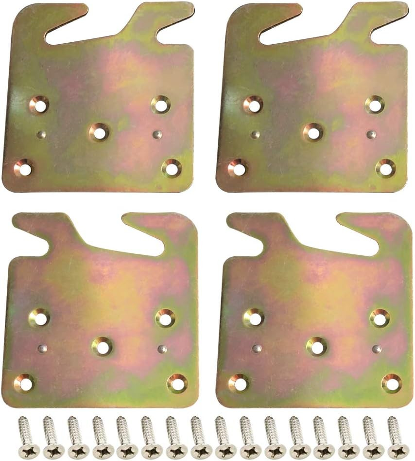 4 PCS Heavy Duty Bed Rail Hook Plates for Headboard & Footboard, Zinc-Coated Bra