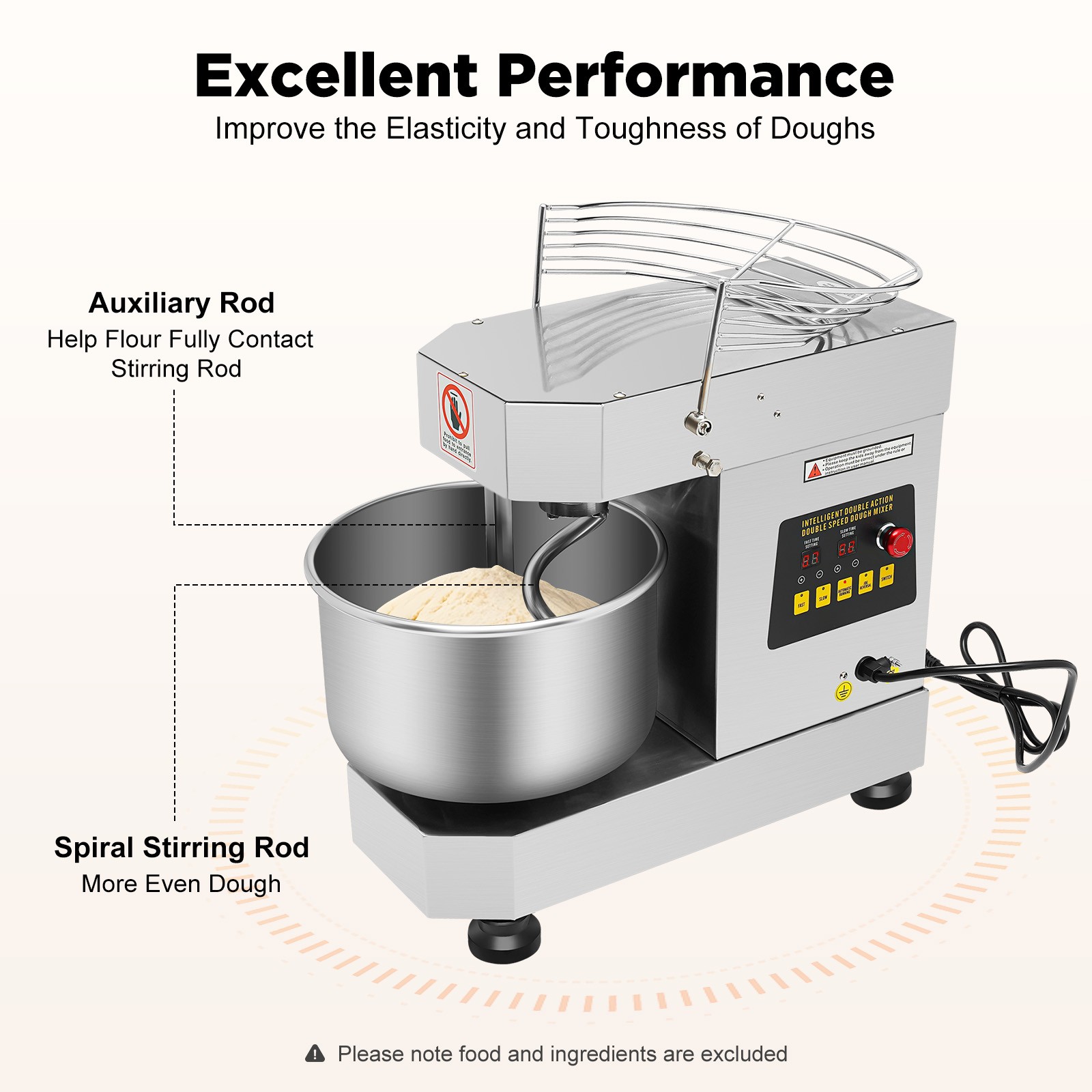Commercial Food Mixer Dual Rotating Dough Kneading Machine with Stainless Steel
