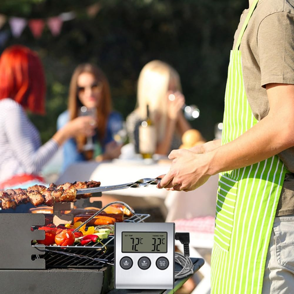 Digital Meat Thermometer with Timer, 0°C to 250°C LCD BBQ Probe Thermometer with