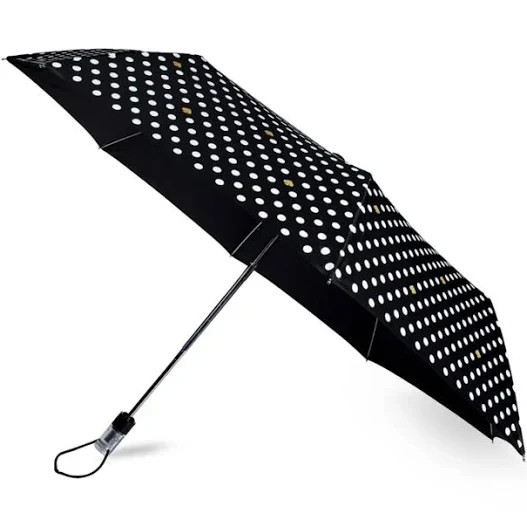 Kate Spade Umbrella "DOT" Black /White Dots Travel Size Auto open/close NWT