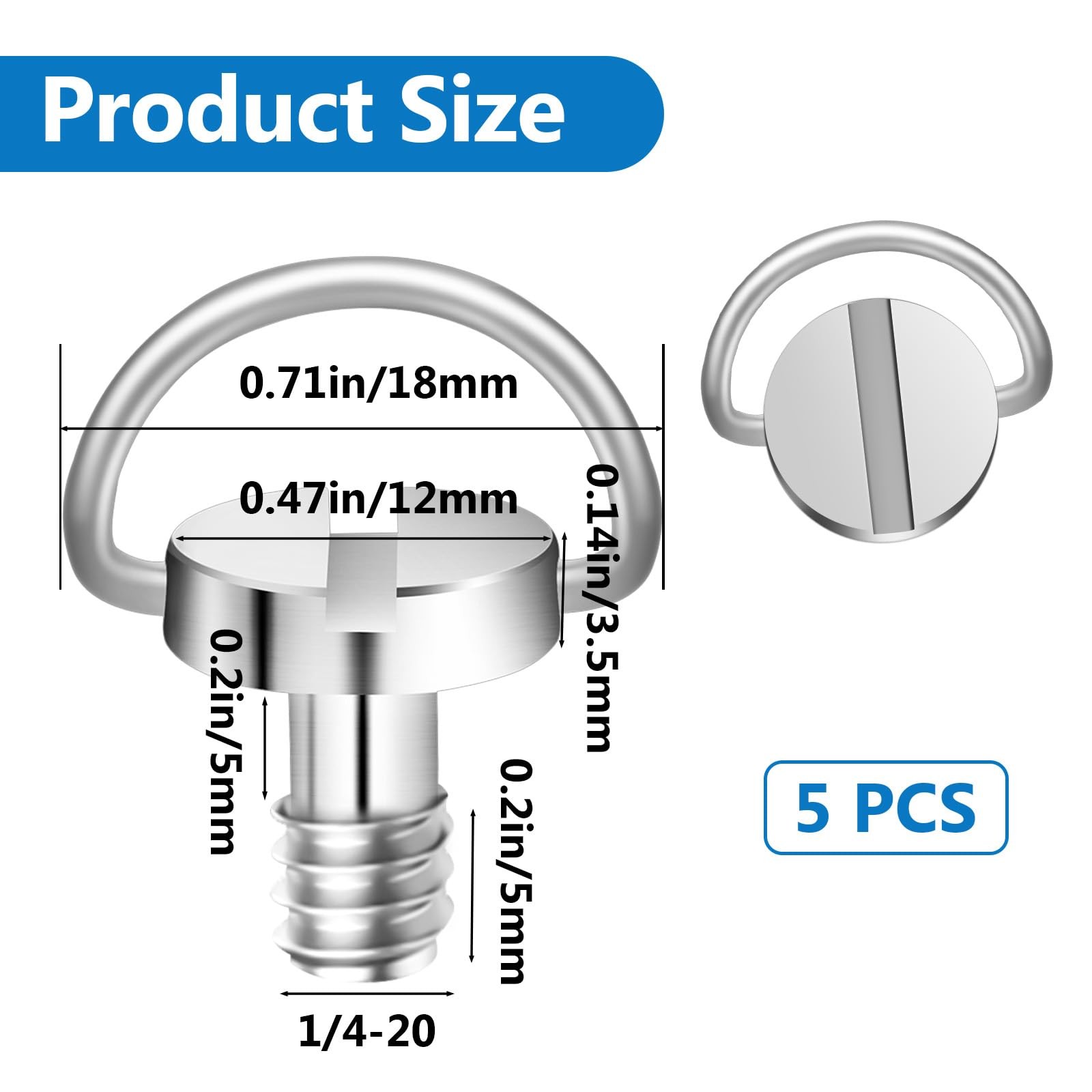 cobee 5 Pcs 1/4" Camera Tripod Screw, Stainless Steel Thread D-Ring Camera Sc...