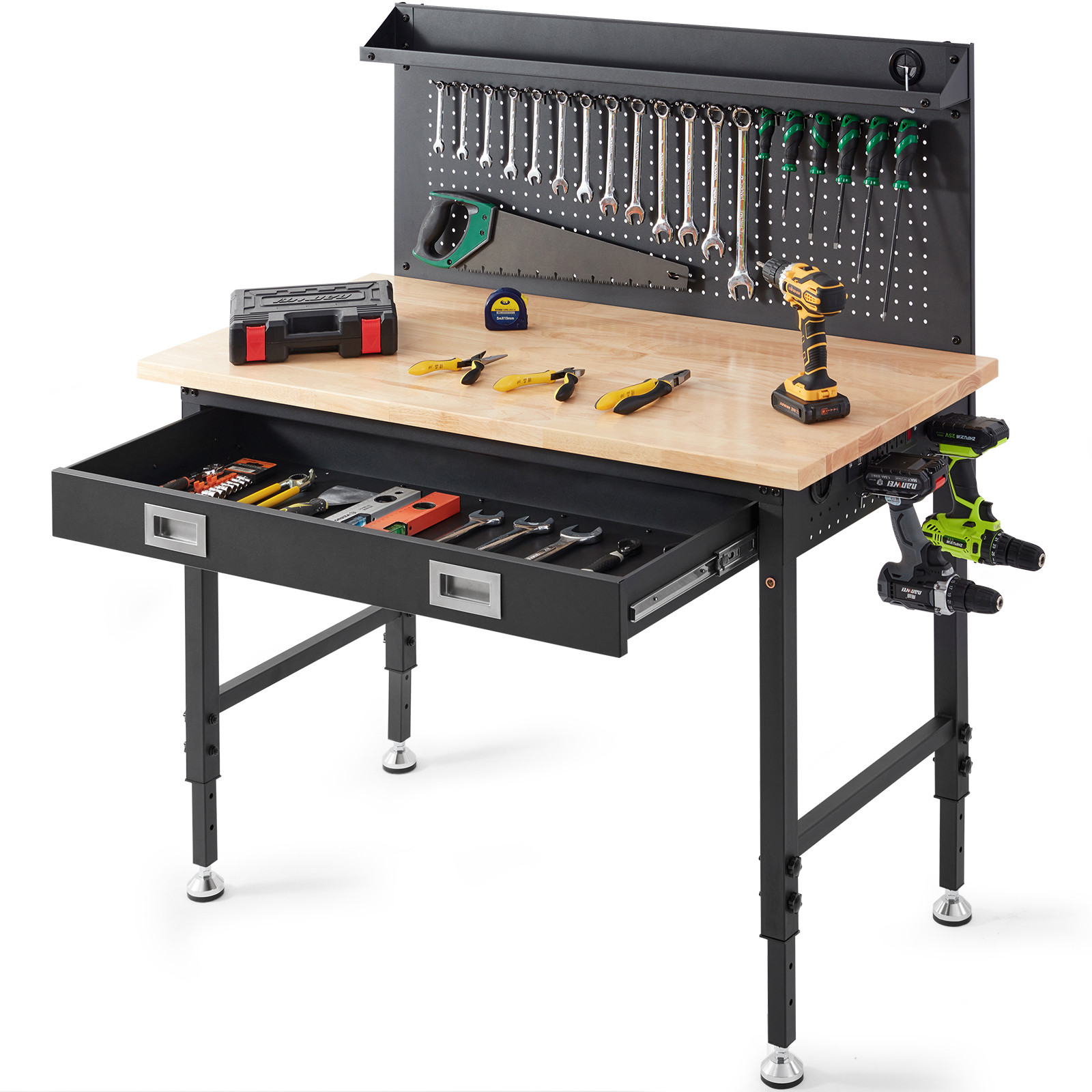 Uimoso Multifunctional Solid Wood Workbench 48"x 24" with Pegboard Power Outlets