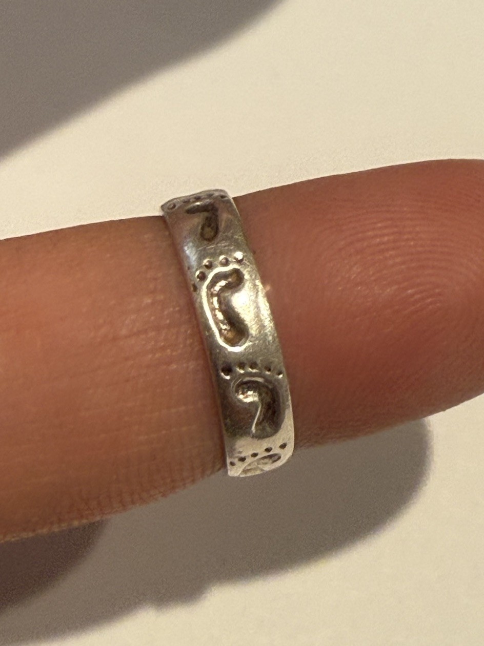 Sterling Silver Toe Ring Pinky Midi Foot Prints Open Back Adjustable