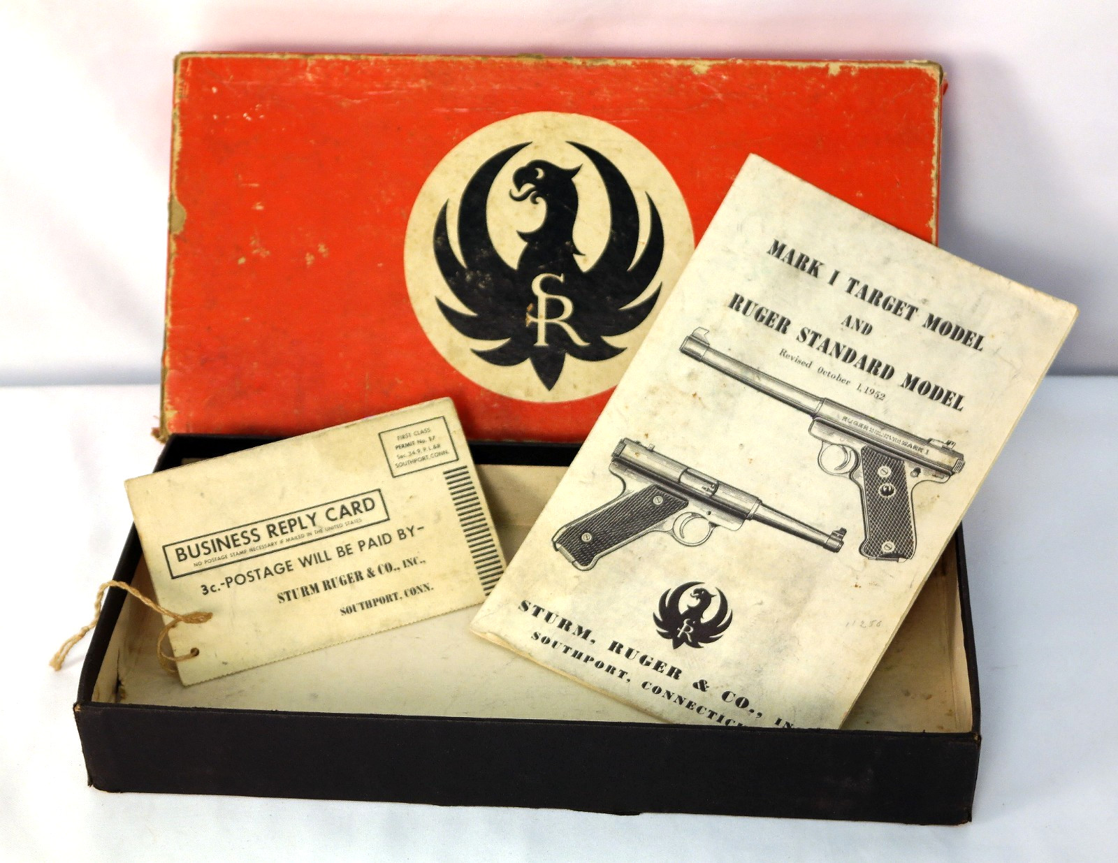 1952 Ruger Red with Black Eagle Cardboard Box – Original Manual & Warranty Card