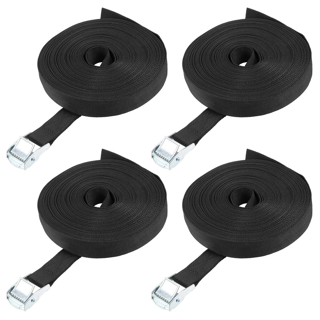 12Mx25mm Lashing Strap Cargo Tie Down Cam Lock Buckle Up to 80Kg, Black, 4Pcs