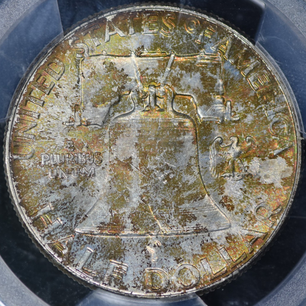 1960 Franklin Half Dollar PCGS MS66 Rainbow Tone Obverse