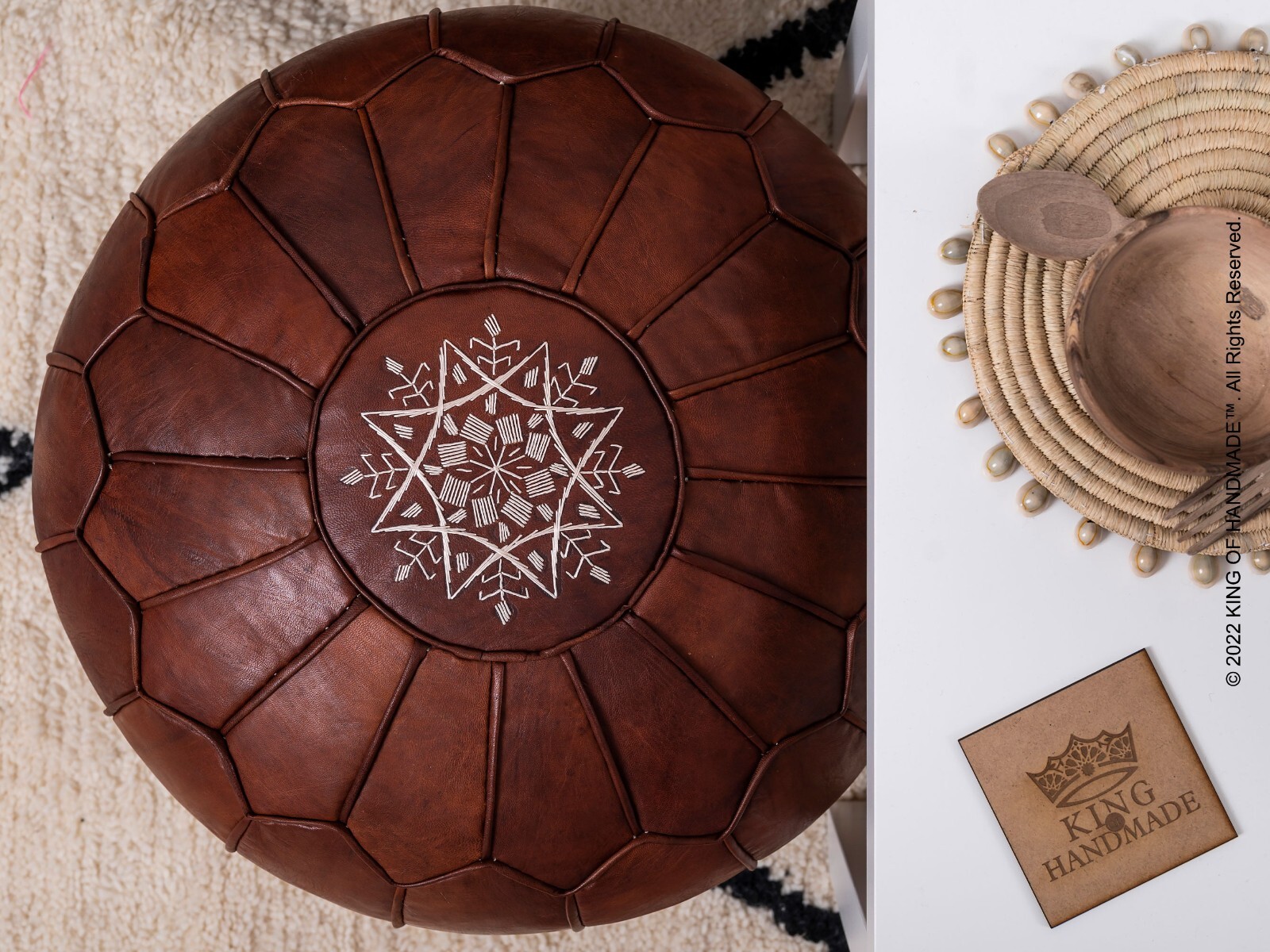 Foot Stool Cover Home Decor Braided living Room, Genuine Leather Boho Pouf