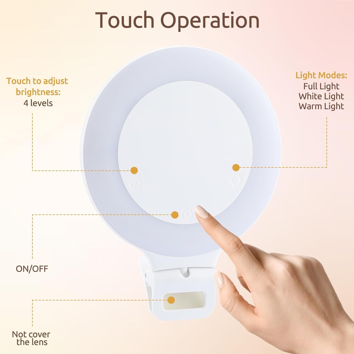 Tuffen Ring Light Selfie Light Rechargeable Touch Panel Light 3 Model 4 Level US