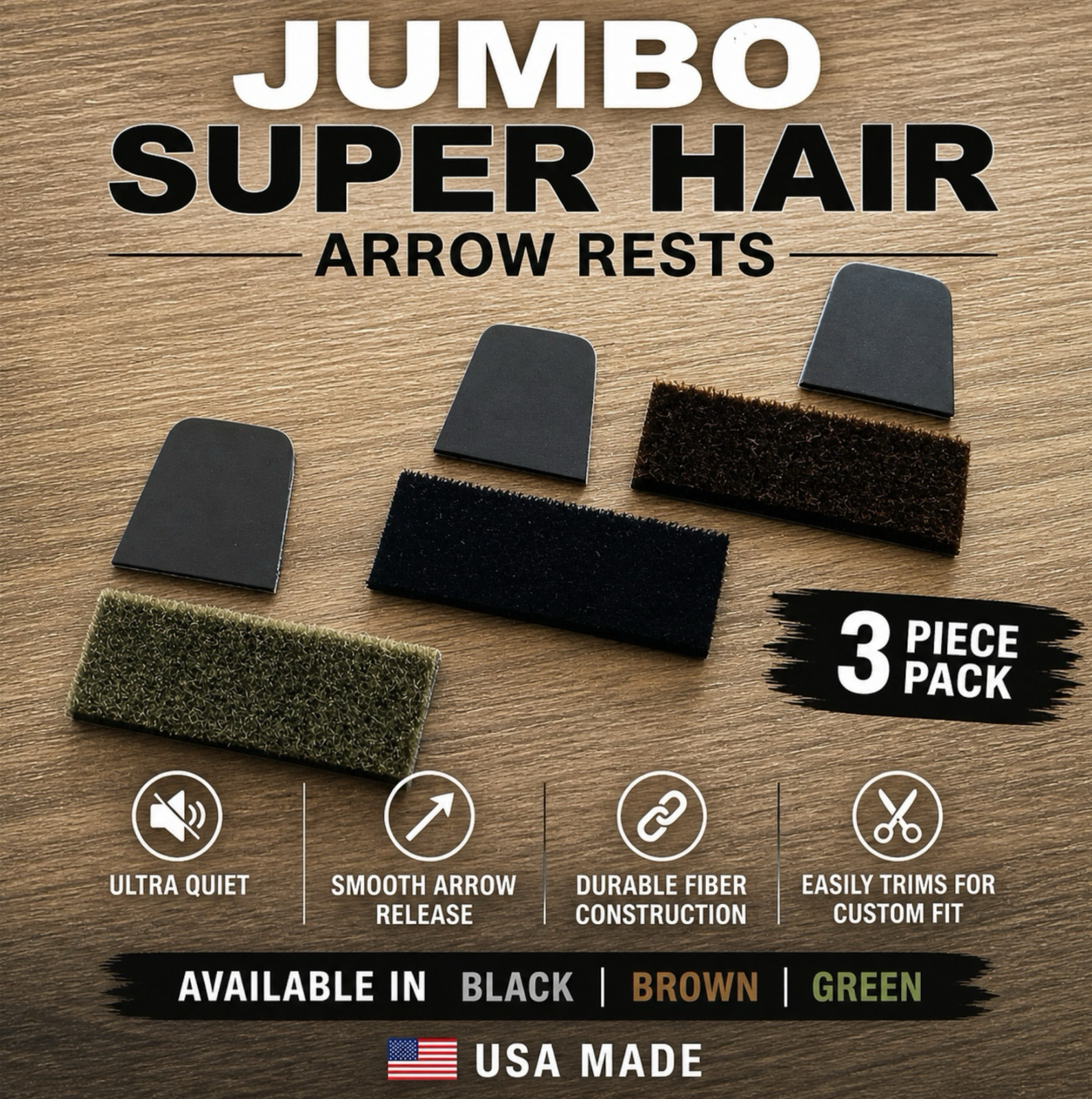 3 PK XL Super Hair TRADITIONAL ARCHERY RUG Arrow Rest SUPER DURABLE & QUIET USA