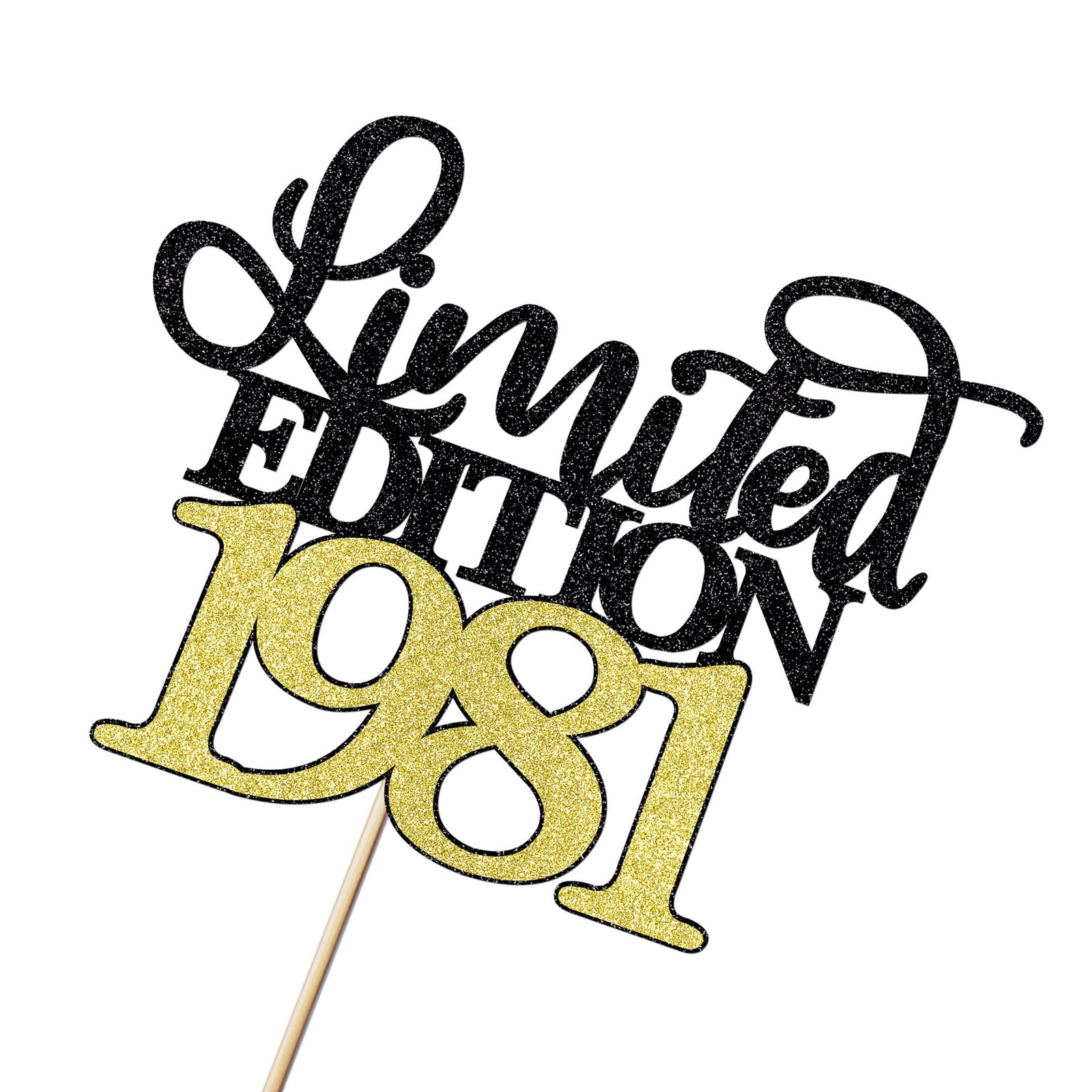 45th Birthday Cake Topper - Black Gold Glitter Decoration for Men Women
