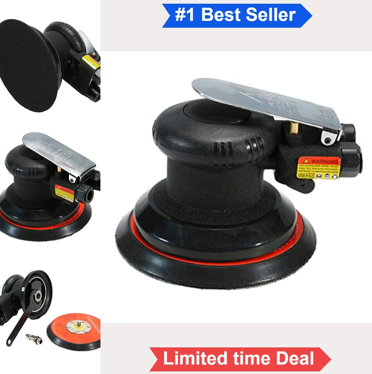Dual Action Random Orbit Air Sander 5 Inch 12000 RPM Pneumatic Palm Sander Low