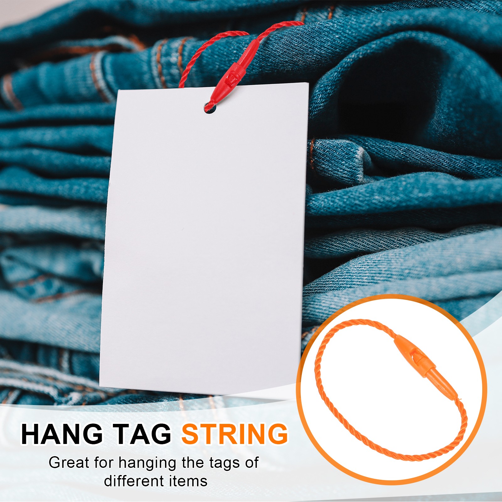 500 Pcs Polyester Hang Tag String 4" Snap Lock Pins Loop Fastener, Orange