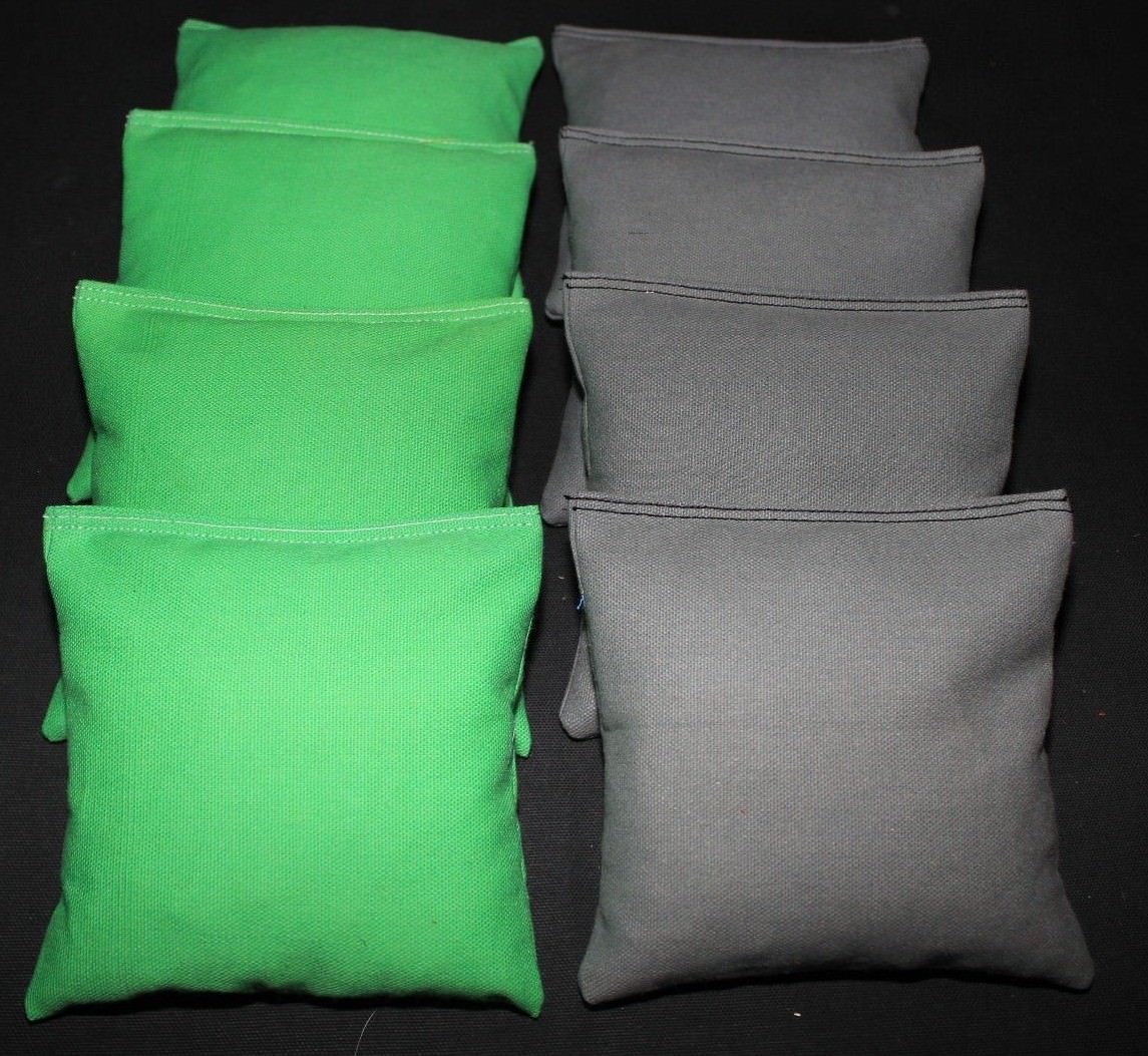ALL WEATHER CORNHOLE BEAN BAGS Lime & Dark Gray Resin Filled WATERPROOF