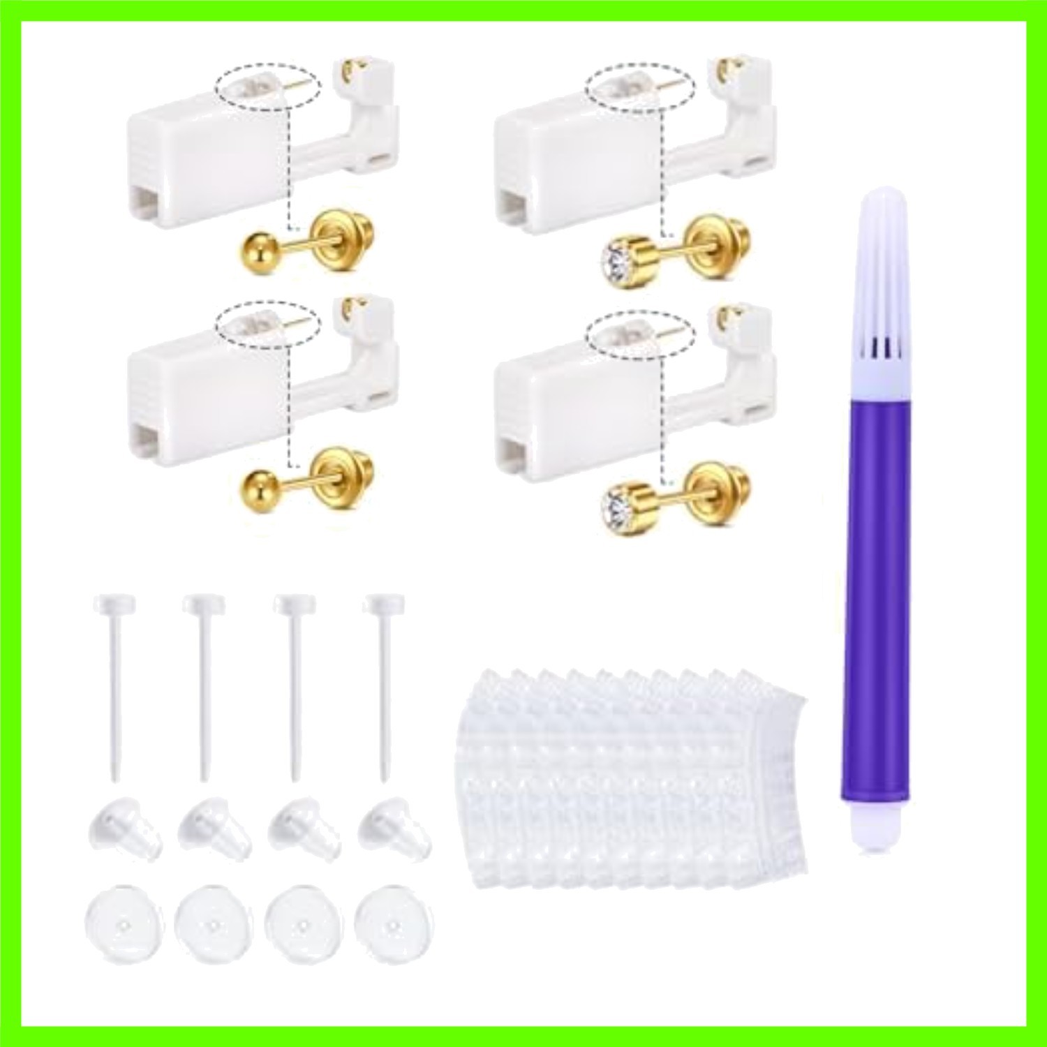 Gold Ear Piercing Kit Gold Ear Piercing Gun Kit Disposable Self Piercing Earr...