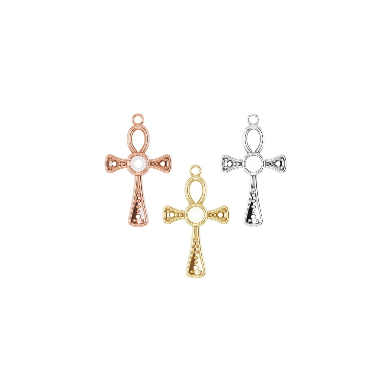 10K 14K 18K Gold, Platinum & Silver 3 mm Round Cabochon Ankh Cross Dangle