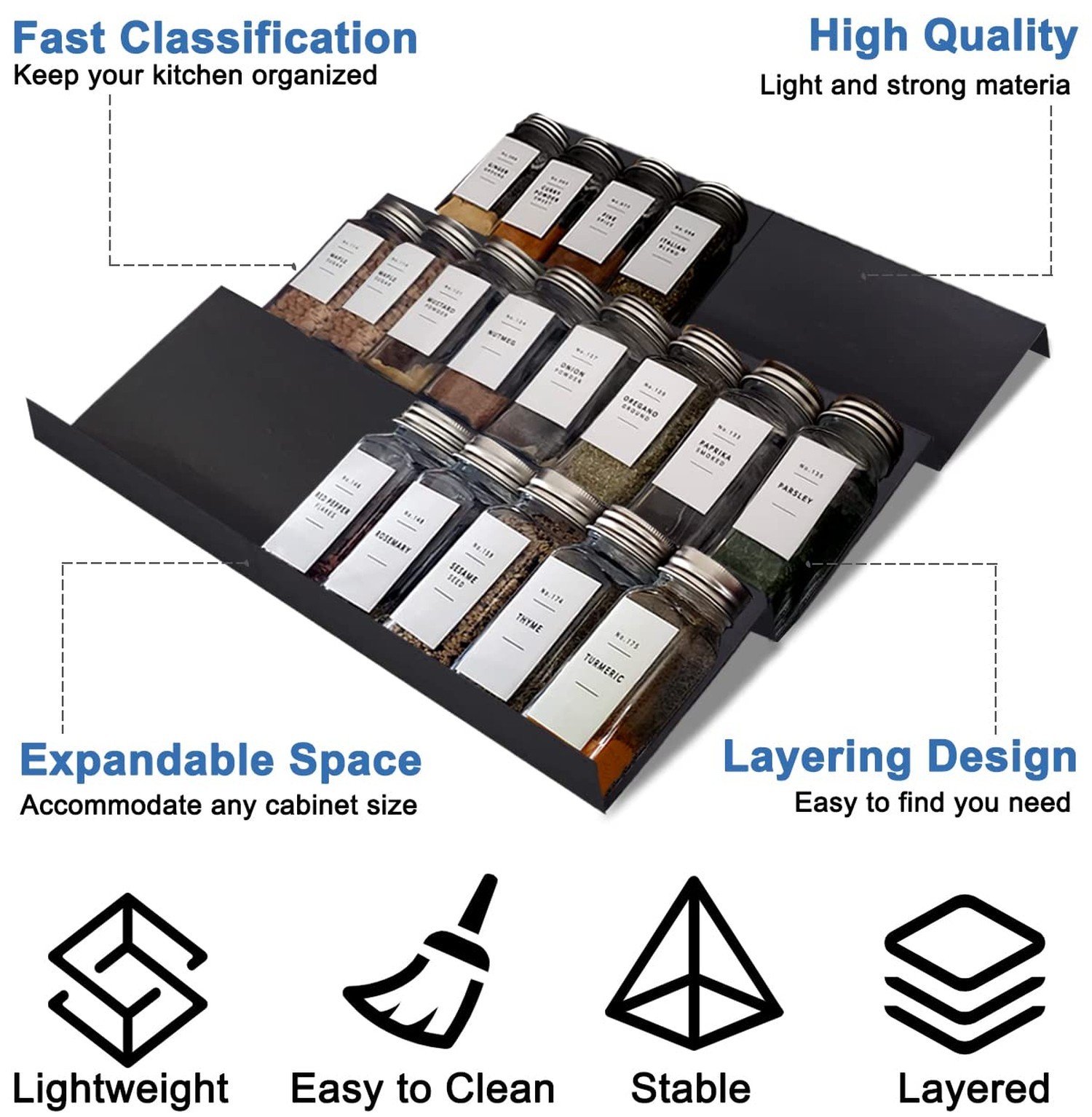 Expandable Spice Drawer Rack Organizer Insert for Kitchen Cabinet - Multi Tie...