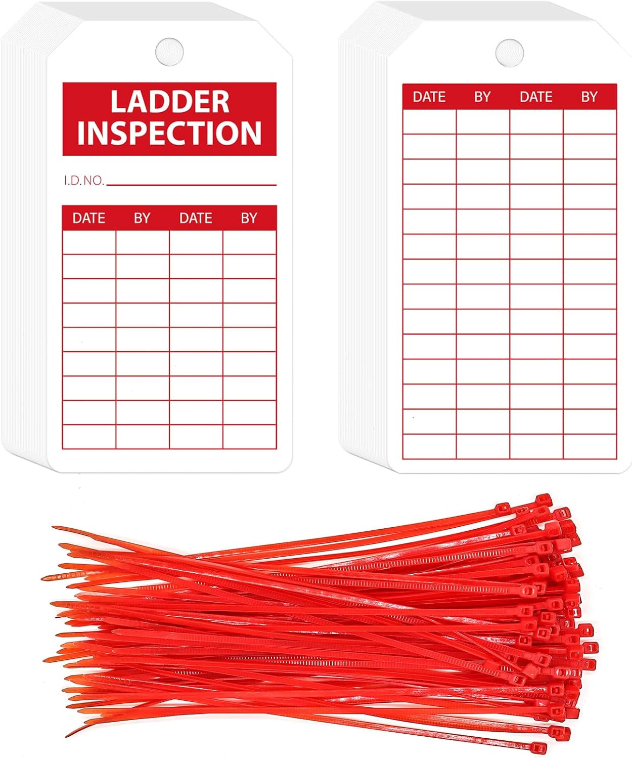 90 Sets Ladder Safety Inspection Tags with Adjustable Zip Ties 5.51 X 3 Inch Acc