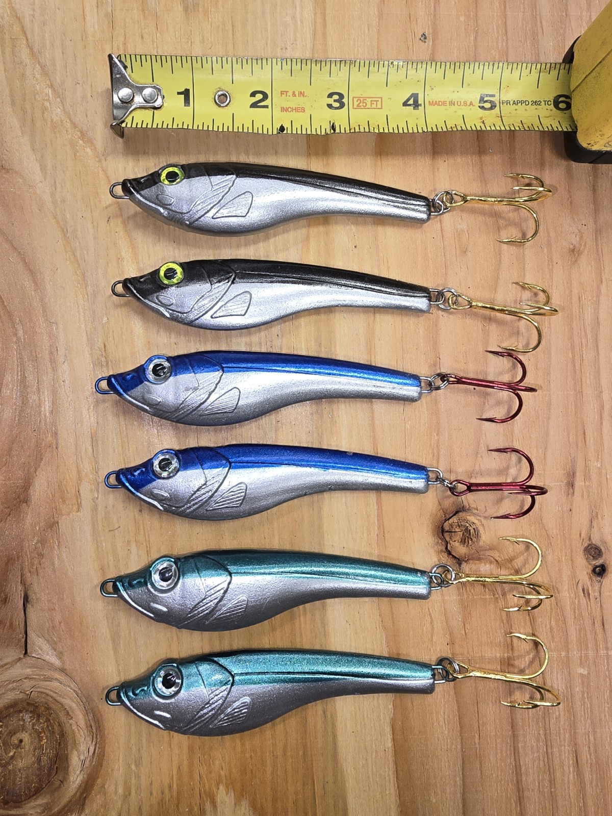 6 Shad baits. 3-6oz & 3-4oz baits for lingcod, tuna, jig,  cast or troll