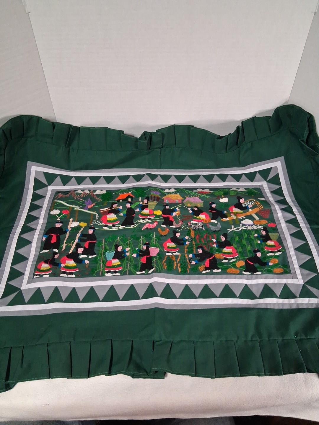 HANDMADE SET OF QUILTED STD SHAMS/PILLOWCASES With Asain Inspired Needlepoint.