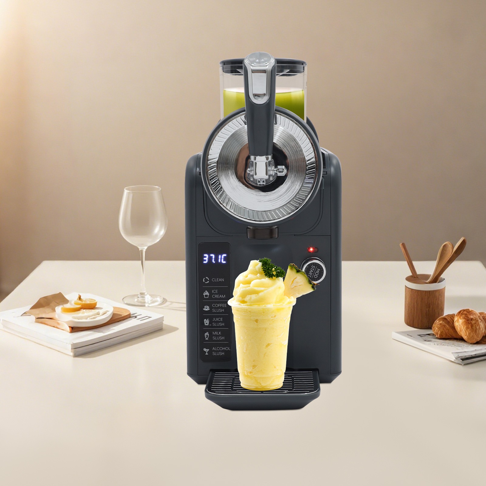 Frozen Drink Machine, Shaved Ince Machine with Self-Cleaning Function, Grey