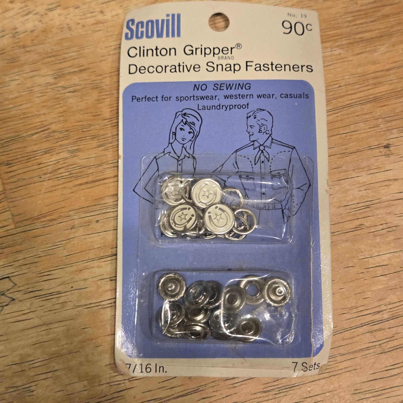 Vtg Scovill Clinton Gripper Decorative Snap Fasteners 7/16 7 Sets USA No Sewing.