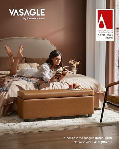 EKHO Collection - Storage Ottoman Bench, Caramel Brown 25-Gallon Storage Bench
