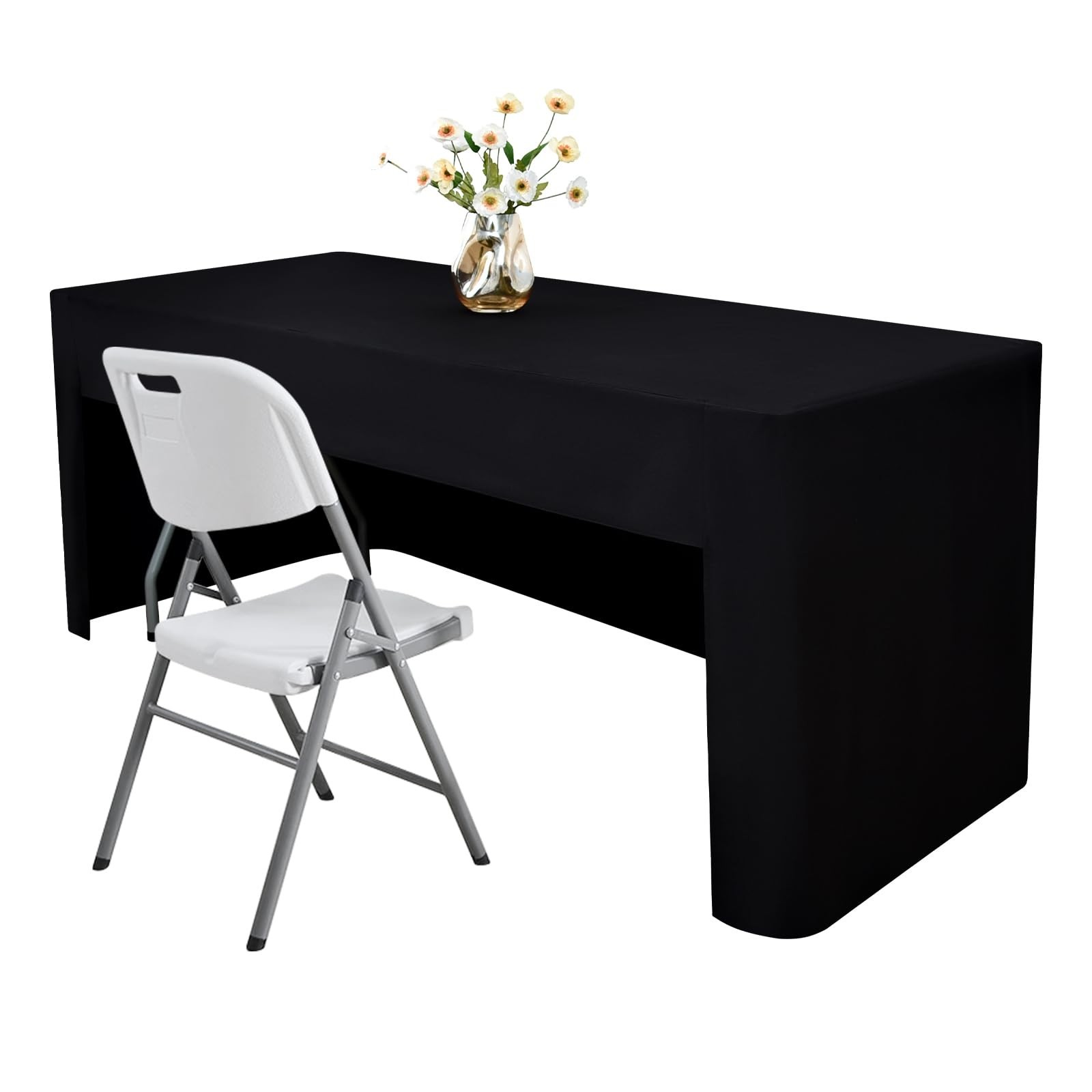 60X30 Inch Black Rectangle Fitted Tablecloth Open Back Fitted Table Cloth Was...