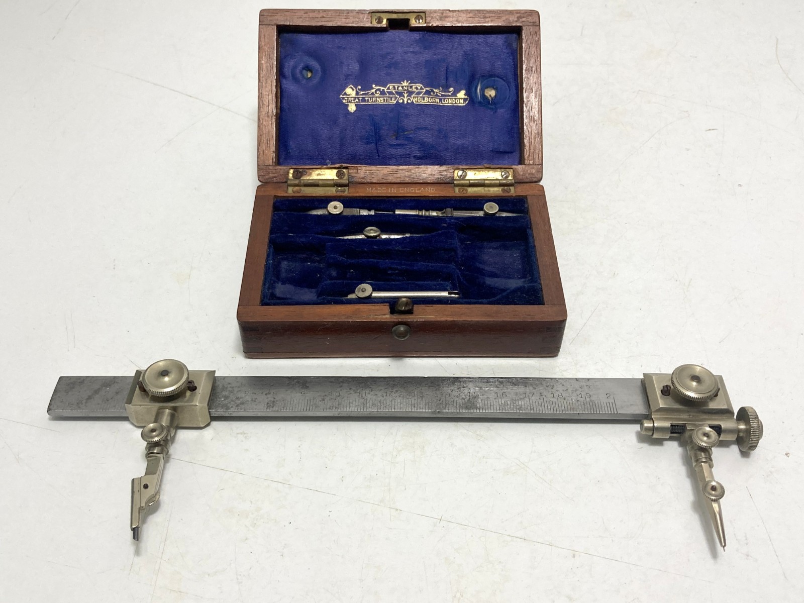 Vintage Stanley Drafting Beam Compass Trammel Set Antique Technical Drawing Tool