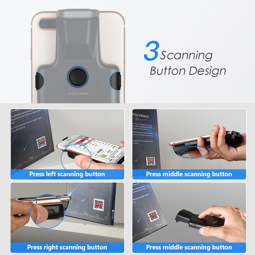 Eyoyo 1D 2D Phone Back Clip Cover Barcode Scanner Bluetooth Bar Code Reader