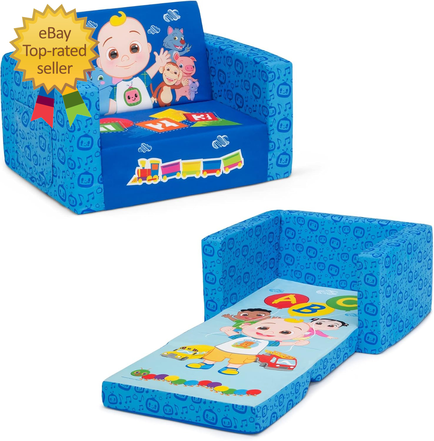 Cocomelon Cozee Flip-Out Chair 2-In-1 Convertible Sofa to Lounger for Kids