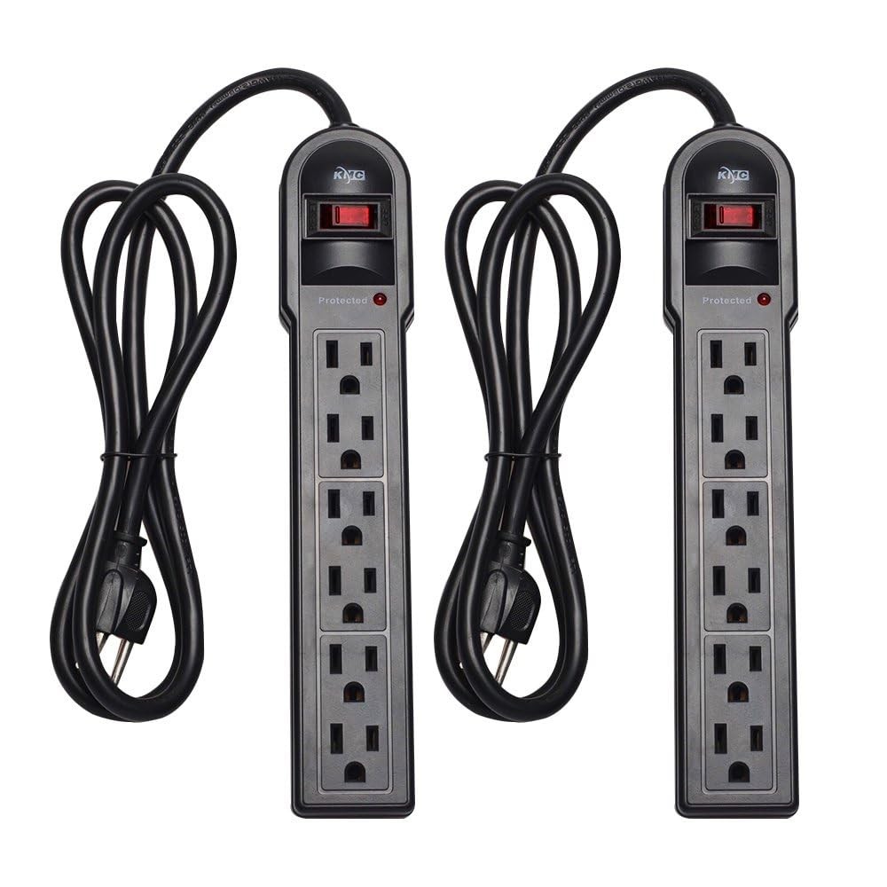 KMC 6-Outlet Surge Protector Power Strip 2-Pack, 900 Joules, 2 pack black