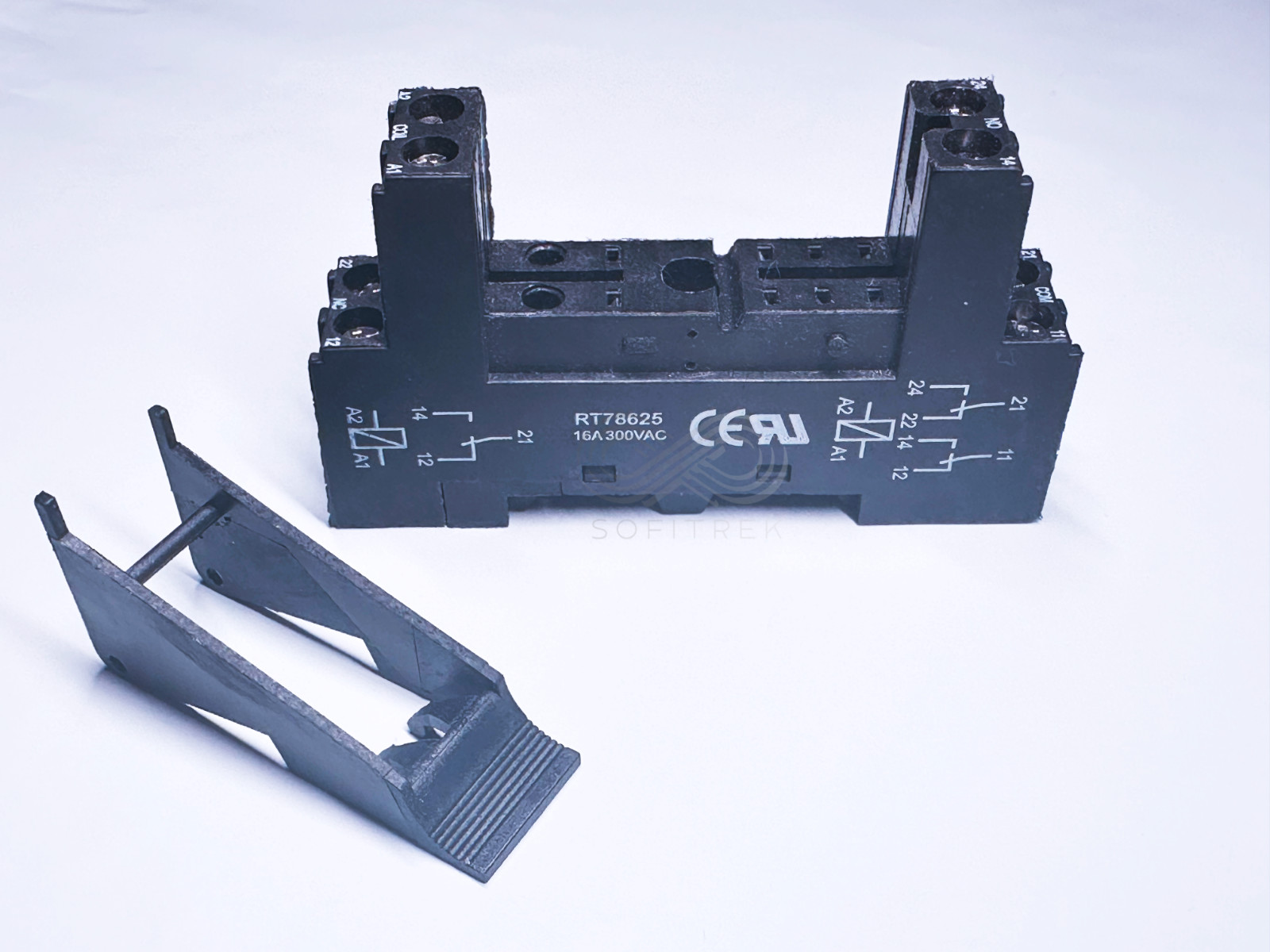 RT78625 + RT16016 Relay Socket 16A 300VAC Screw Type Pinning 5mm DIN Rail Mount