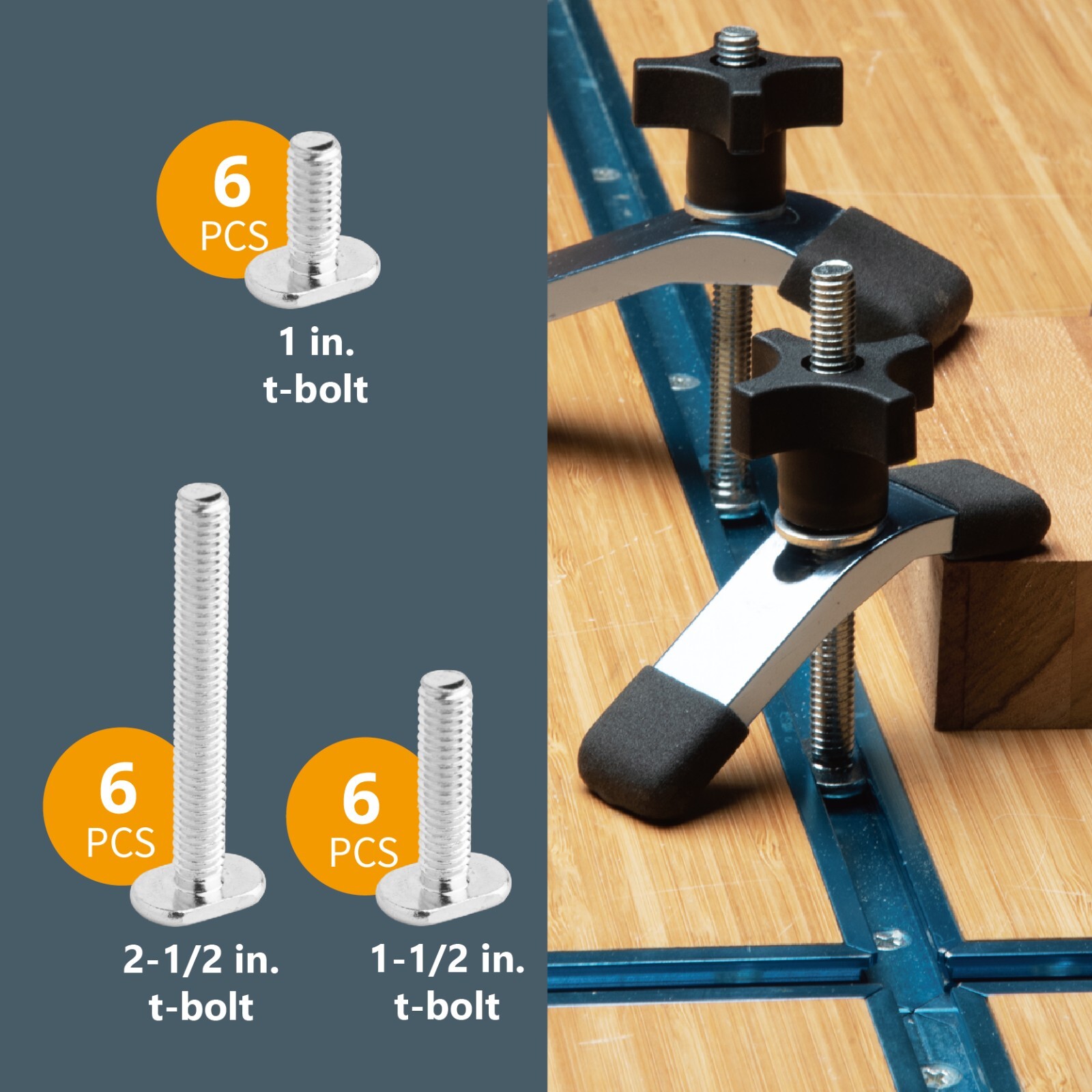 POWERTEC Jig and Fixture T-Track Hardware Kit w/Knobs and Threads, 46pcs (71174)