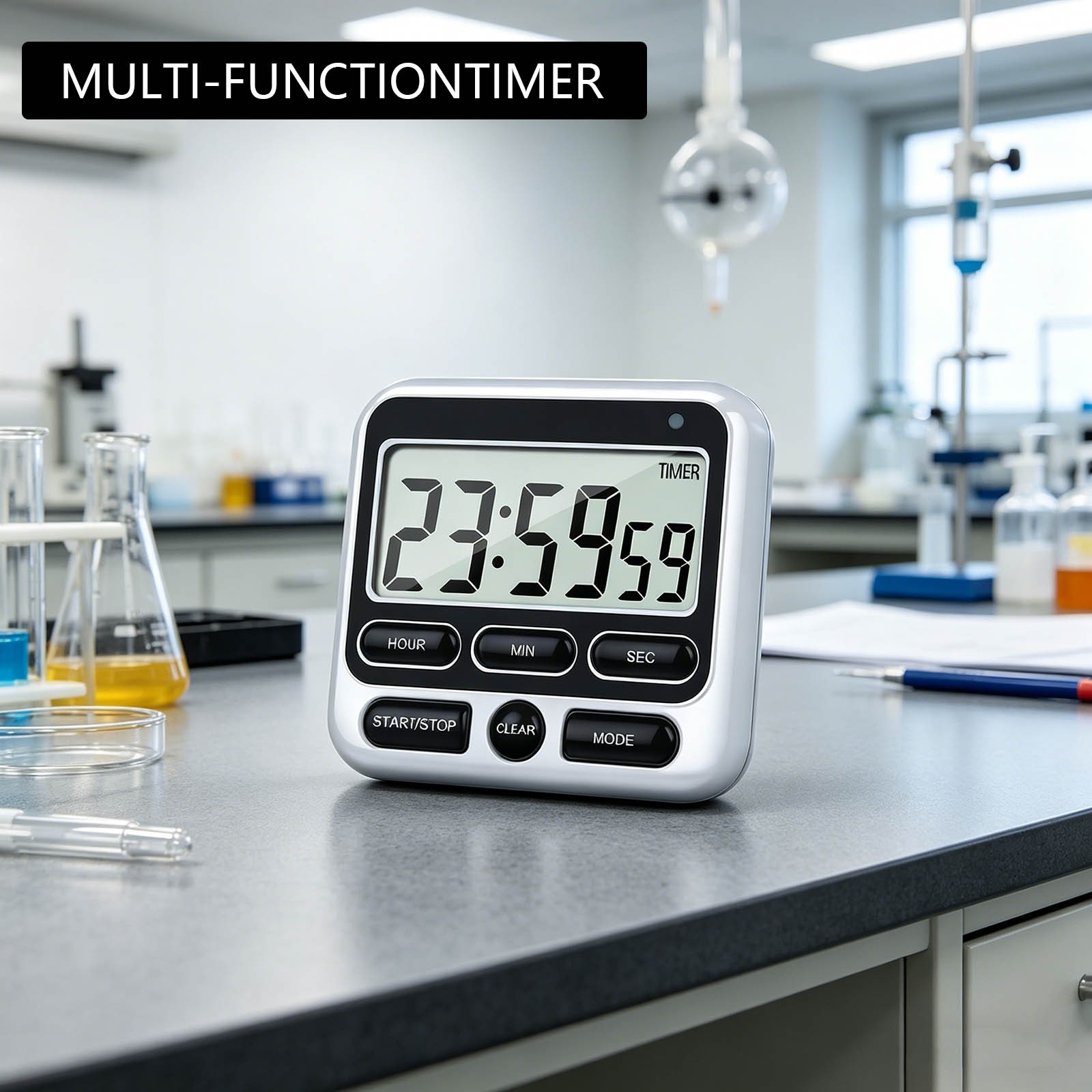 Digital Kitchen Timer 24 Hour Countdown Magnetic Stand Hook AAA Battery Black