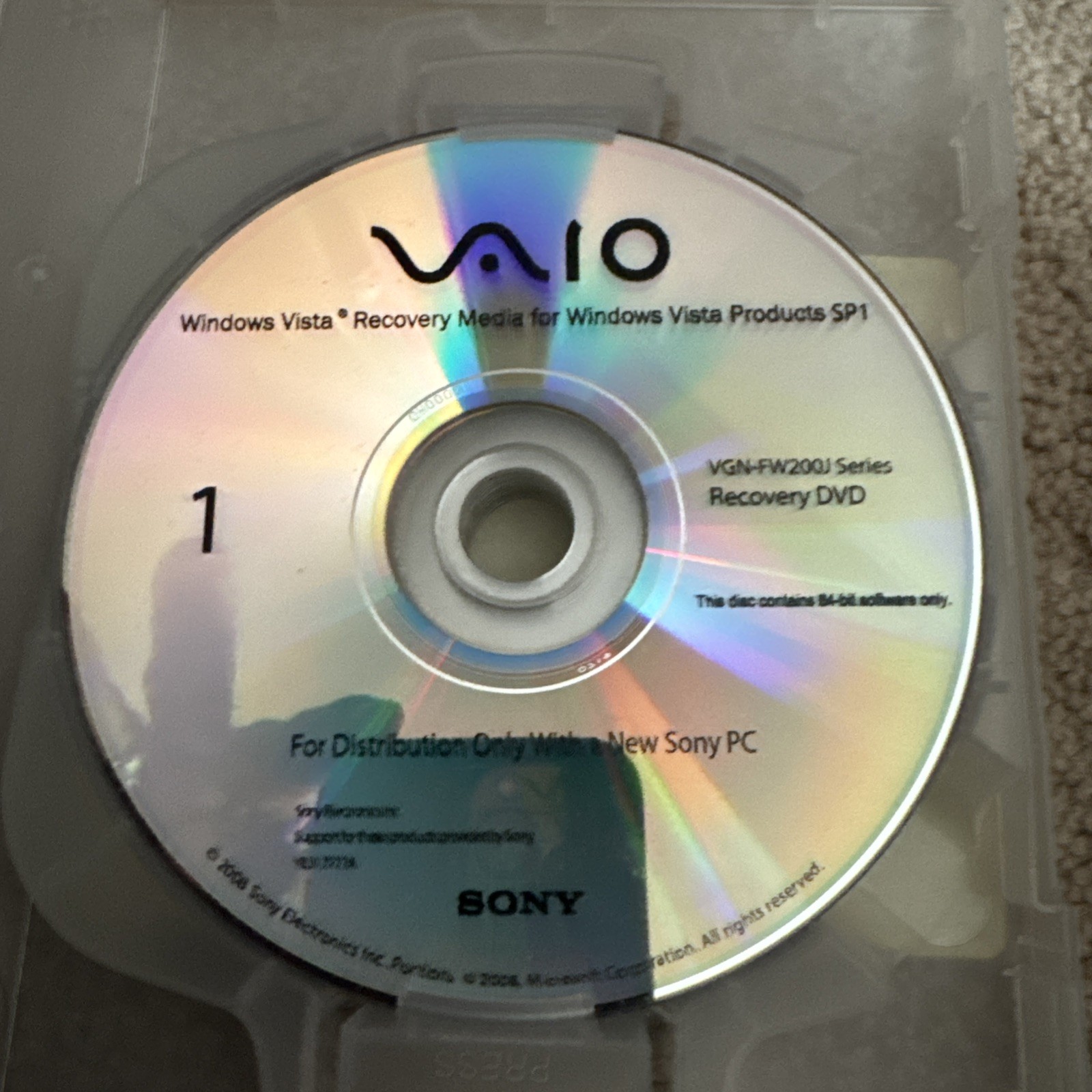 Sony VAIO Windows Recovery Media For Windows Vista Products SP1 VGN-FW200J