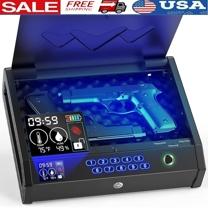 Gun Safe Biometric Gun Safes for Pistols W/ LCD Display of Temperature Humidity