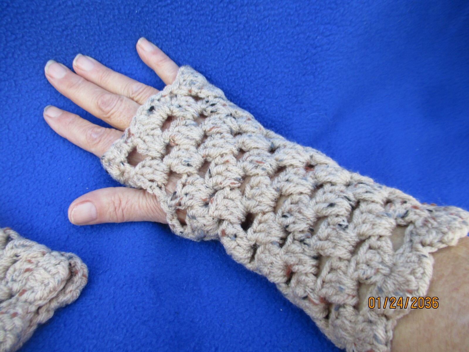 Ladies Crochet Long Fingerless Gloves Solid SAND Color Acrylic Teen~Adult Size b