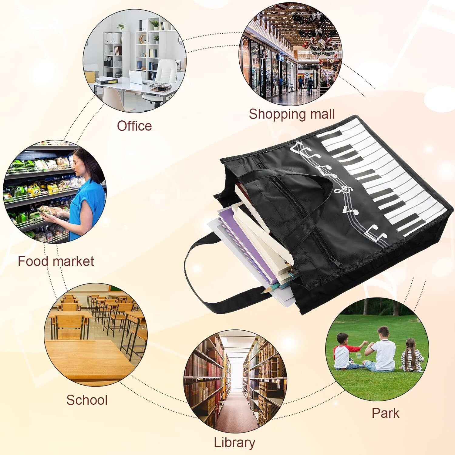 Cunno 4 Pcs Small Piano Music Bag Keys Handbag Reusable Tote Bag...
