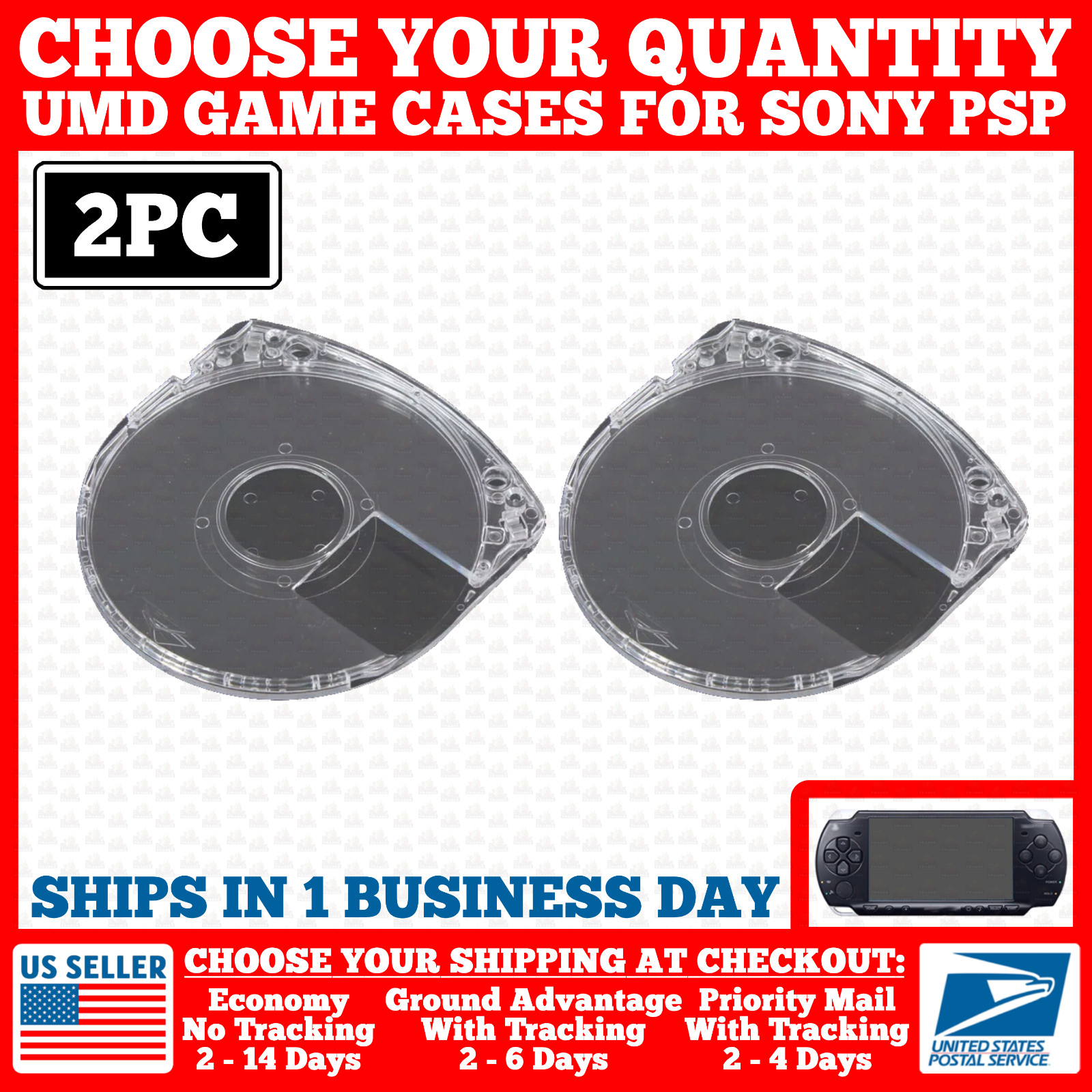 2-25 New Case For Sony PSP 1000/2000/3000 Replacement Transparent UMD Game Disc