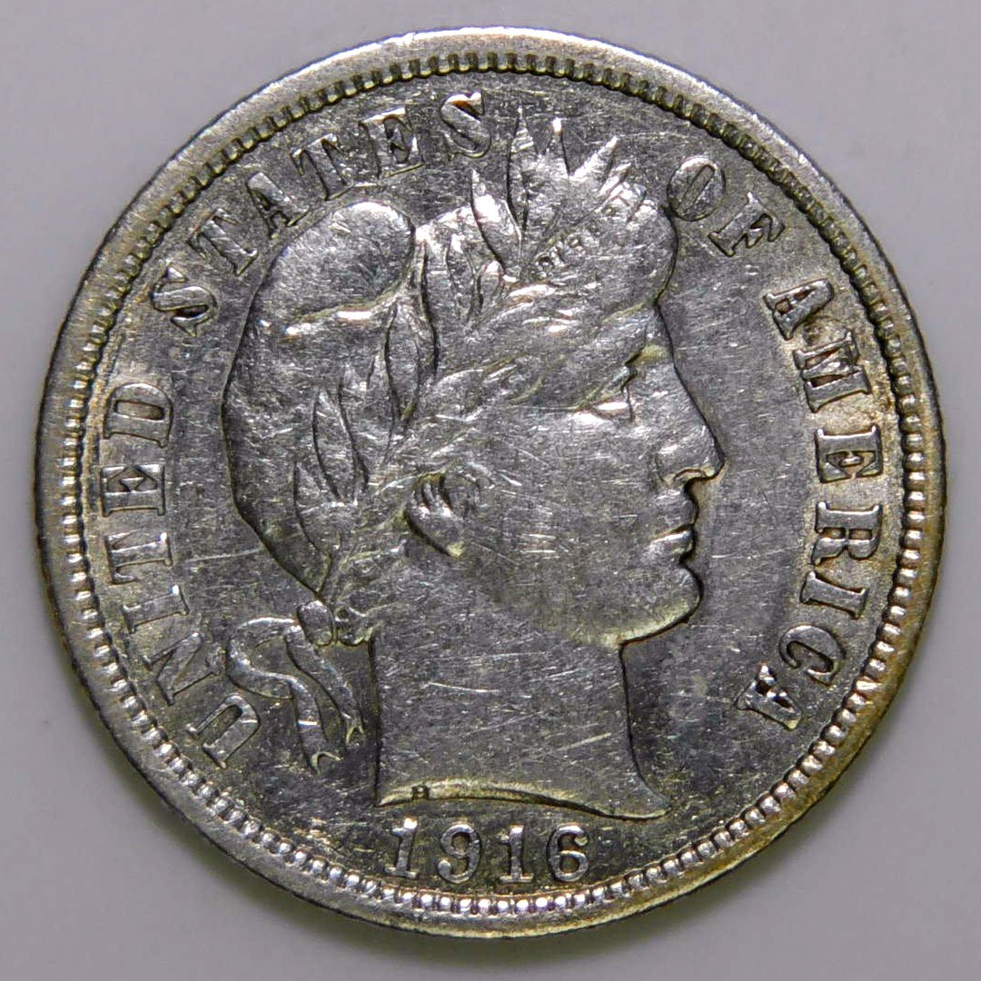 1916 10c Barber Dime XF details k409