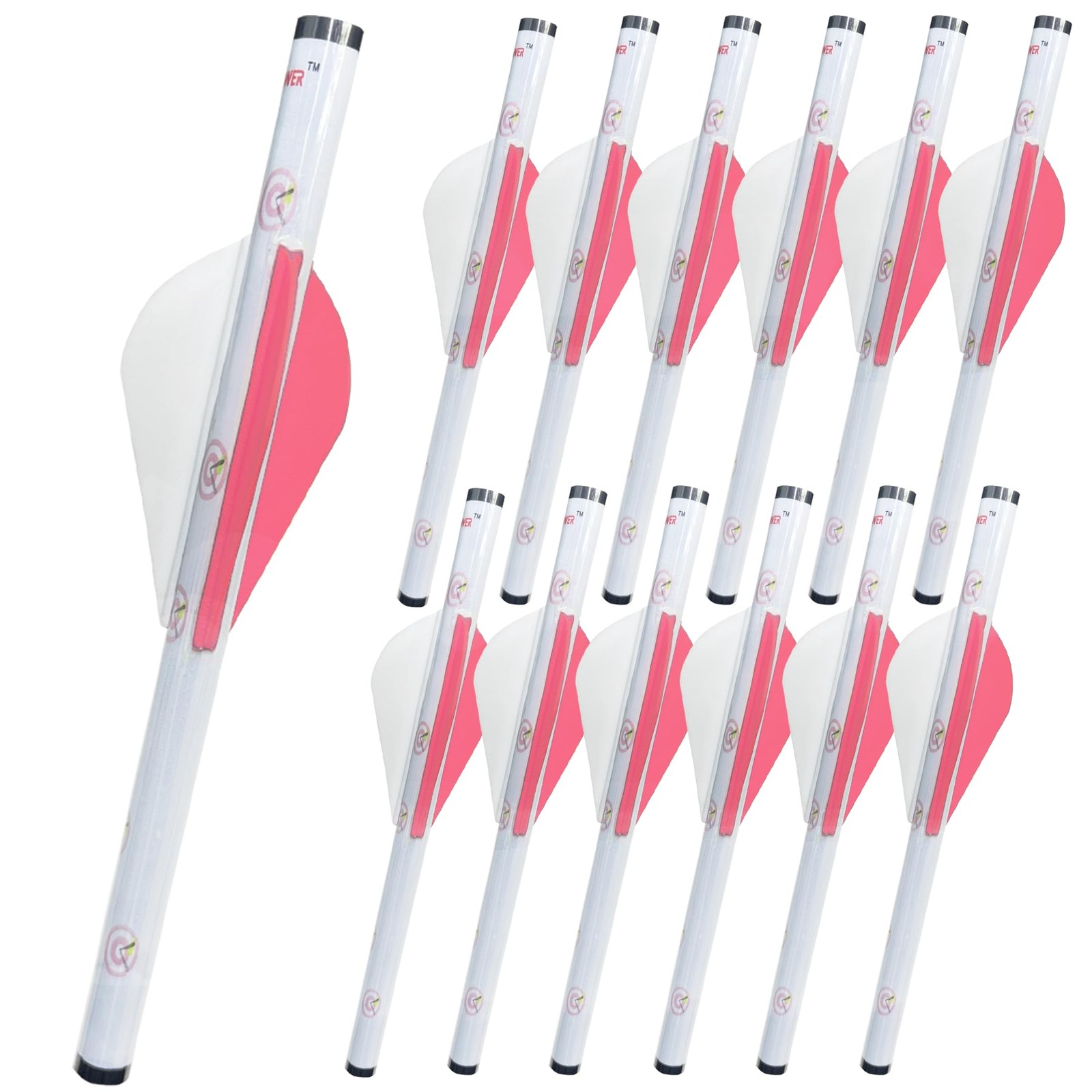 LEANPRO 12-Pack Shrink Fletch with 2 Inch Vanes, Stretch Arrow White/Pink