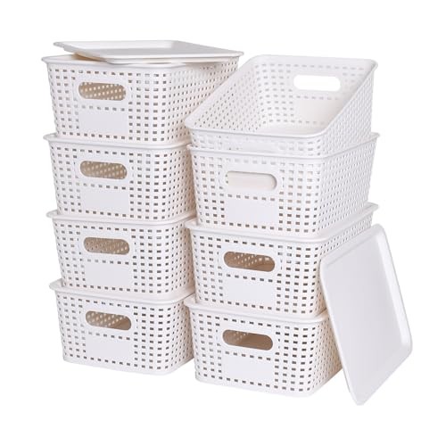 Plastic Storage Baskets with Lid-Plastic Storage Containers Stackable White
