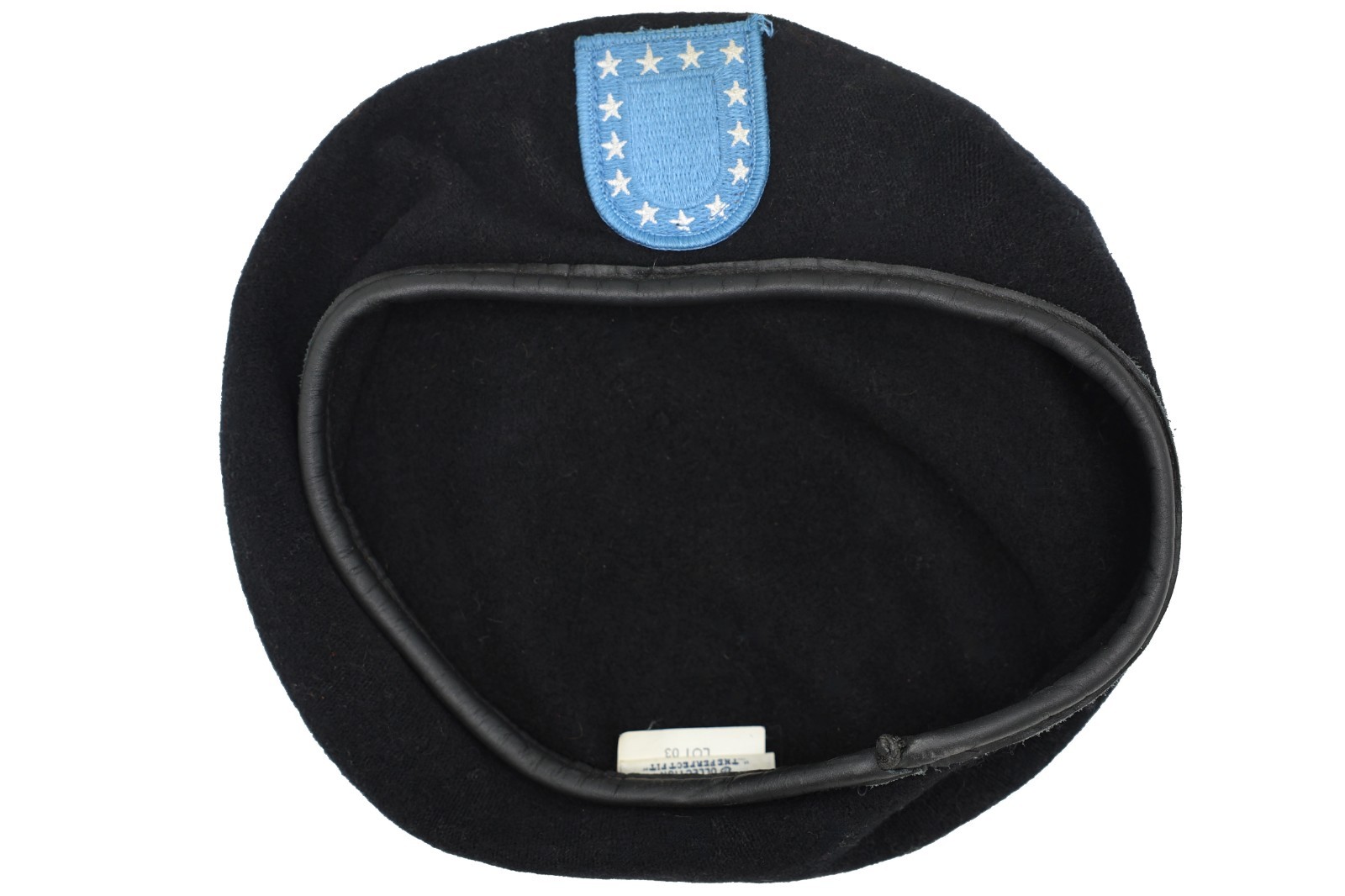 7 5/8 - Army ASU Black Wool Beret with Blue Patch DSCP Garrison Collection