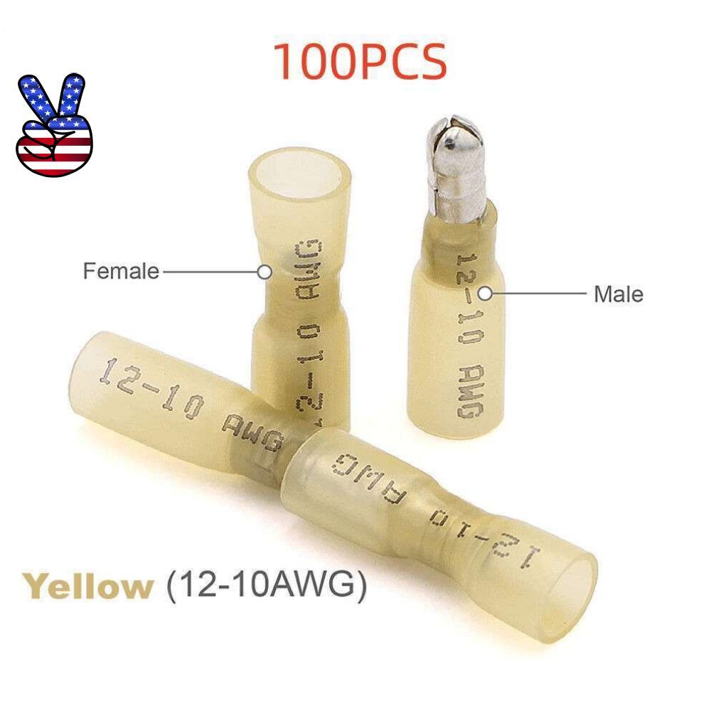 Heat Shrink Female Male Bullet Connectors Marine Crimp Terminals 12-10AWG 100pcs