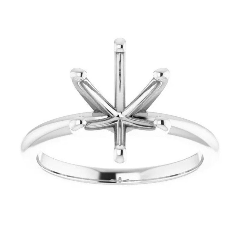7mm Round 6-Prong Solitaire Semi Mount Engagement Ring Blank 925 Sterling Silver