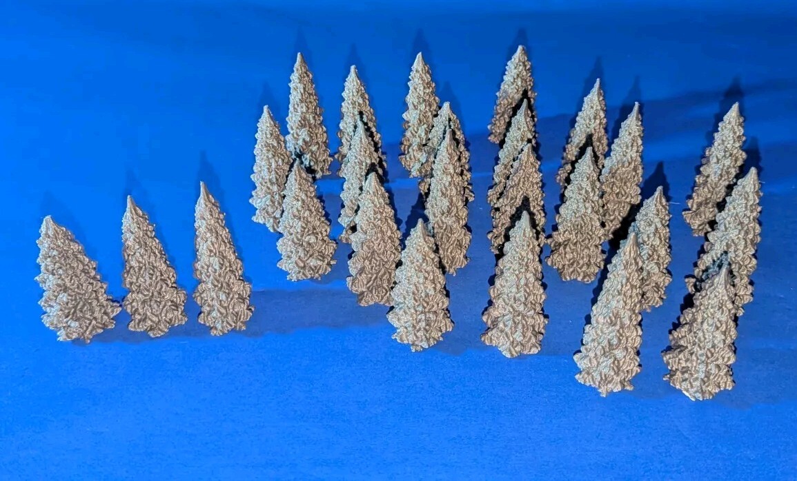25 Large Tree Scatter Terrain Bundle for War Gaming Scenery 3d printed - Grey